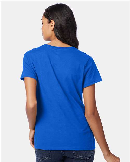 Hanes S04V Women's Perfect-T V-Neck T-Shirt - Deep Royal - model back