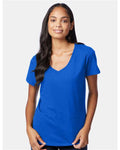 Hanes S04V Women's Perfect-T V-Neck T-Shirt - Deep Royal - model front