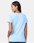 Hanes S04V Women's Perfect-T V-Neck T-Shirt - Light Blue - model back