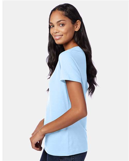 Hanes S04V Women's Perfect-T V-Neck T-Shirt - Light Blue - model side
