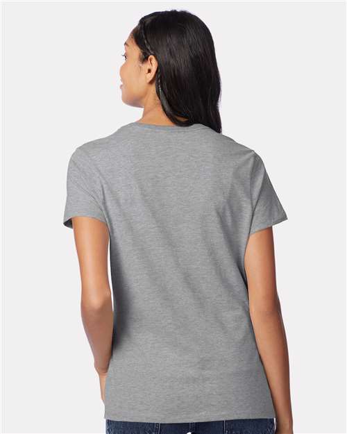 Hanes S04V Women's Perfect-T V-Neck T-Shirt - Light Steel - model back