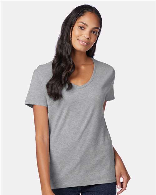 Hanes S04V Women's Perfect-T V-Neck T-Shirt - Light Steel - model front