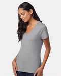 Hanes S04V Women's Perfect-T V-Neck T-Shirt - Light Steel - model side