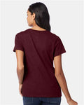 Hanes S04V Women's Perfect-T V-Neck T-Shirt - Maroon - model back