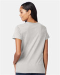 Hanes S04V Women's Perfect-T V-Neck T-Shirt - Ash - model back