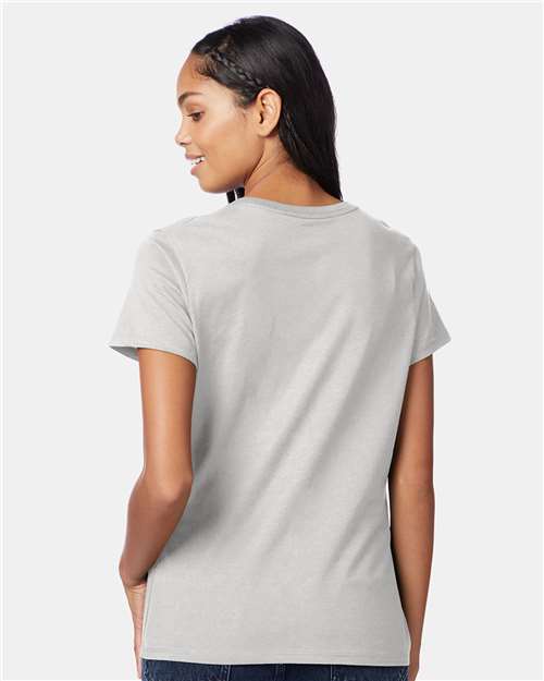 Hanes S04V Women's Perfect-T V-Neck T-Shirt - Ash - model back
