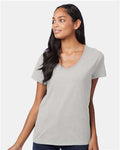 Hanes S04V Women's Perfect-T V-Neck T-Shirt - Ash - model front