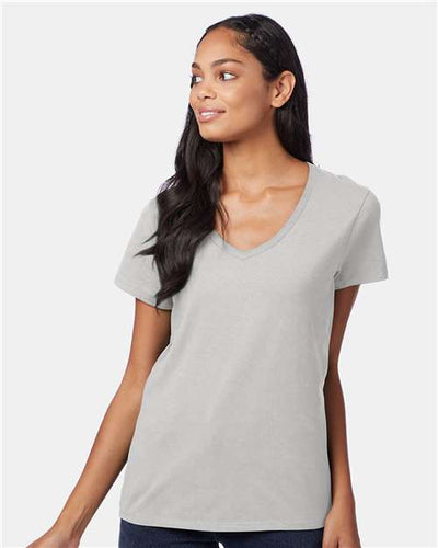 Hanes S04V Women's Perfect-T V-Neck T-Shirt - Ash - model front