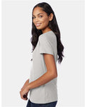 Hanes S04V Women's Perfect-T V-Neck T-Shirt - Ash - model side