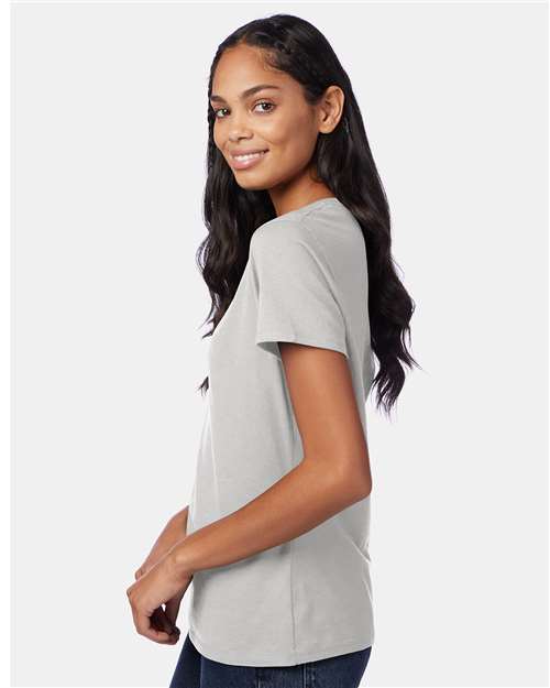 Hanes S04V Women's Perfect-T V-Neck T-Shirt - Ash - model side