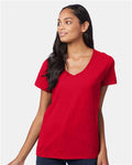 Hanes S04V Women's Perfect-T V-Neck T-Shirt - Deep Red - model front