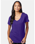 Hanes S04V Women's Perfect-T V-Neck T-Shirt - Purple - model front