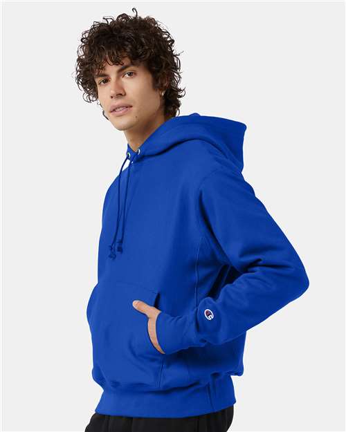 Champion S101 Unisex Reverse Weave Hooded Sweatshirt - Athletic Royal - model side