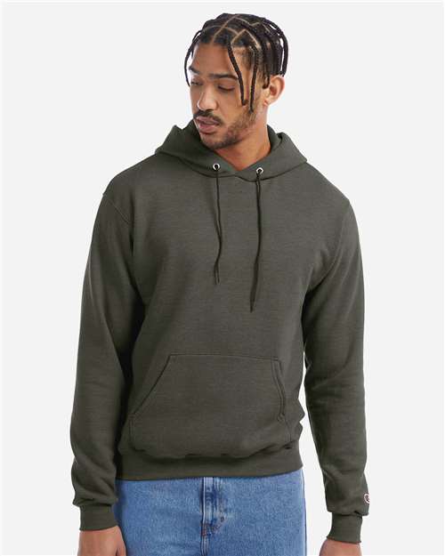 Champion S700 Powerblend Hooded Sweatshirt - Dark Green Heather - model front