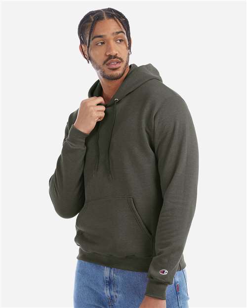 Champion S700 Powerblend Hooded Sweatshirt - Dark Green Heather - model side