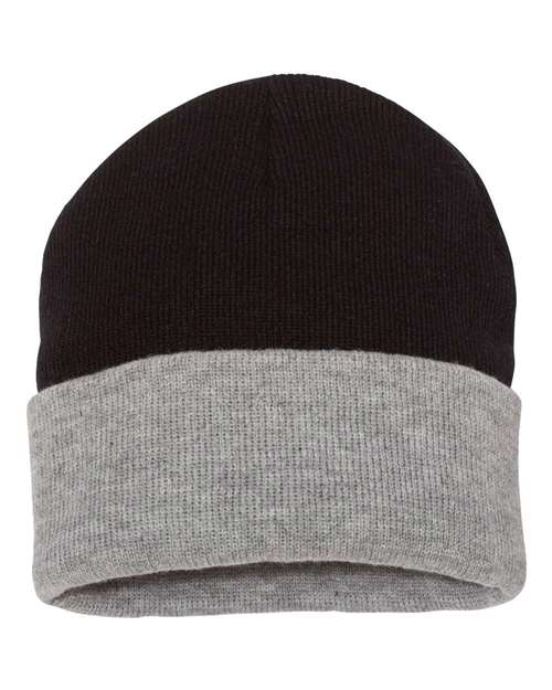Sportsman SP12T 12" Color Blocked Cuffed Beanie - Black/ Heather - back