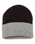 Sportsman SP12T 12" Color Blocked Cuffed Beanie - Black/ Heather - front