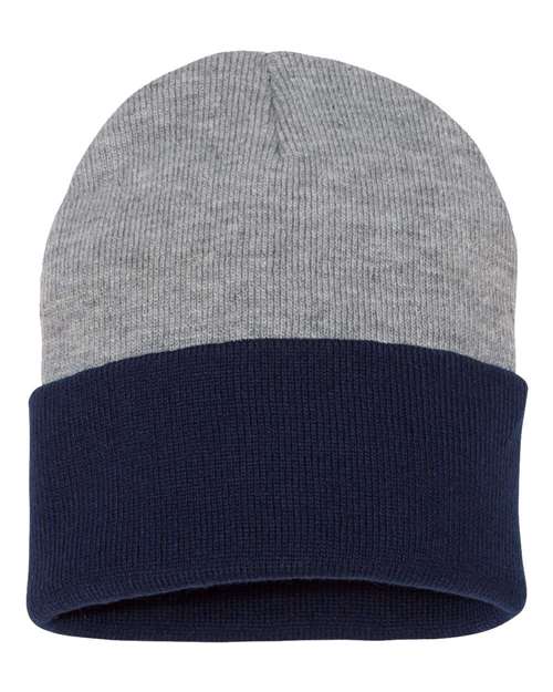 Sportsman SP12T 12" Color Blocked Cuffed Beanie - Heather/ Navy - back