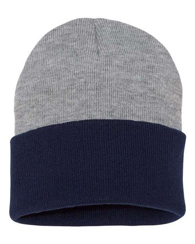 Sportsman SP12T 12" Color Blocked Cuffed Beanie - Heather/ Navy - front