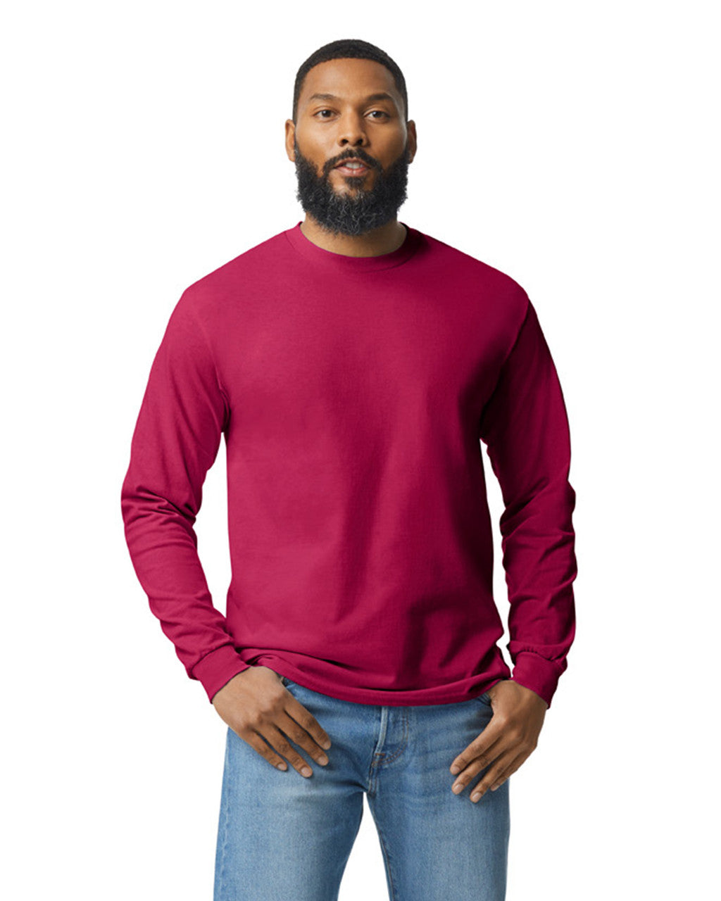 Gildan G540 Heavy Cotton Long Sleeve T-Shirt - Cardinal Red - model front