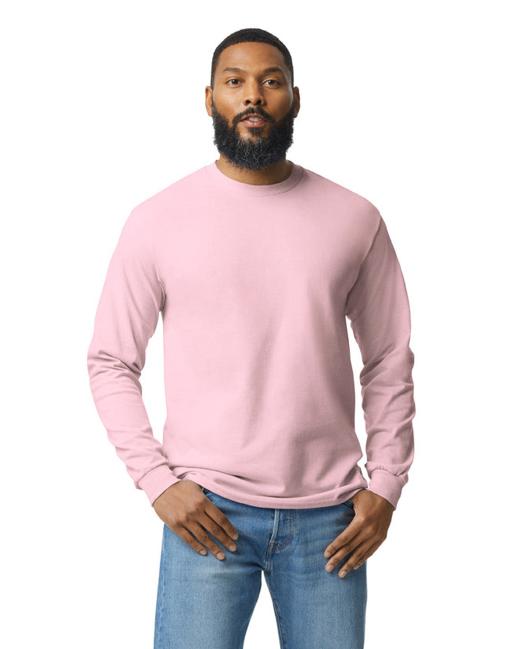 Gildan G540 Heavy Cotton Long Sleeve T-Shirt - Light Pink - model front