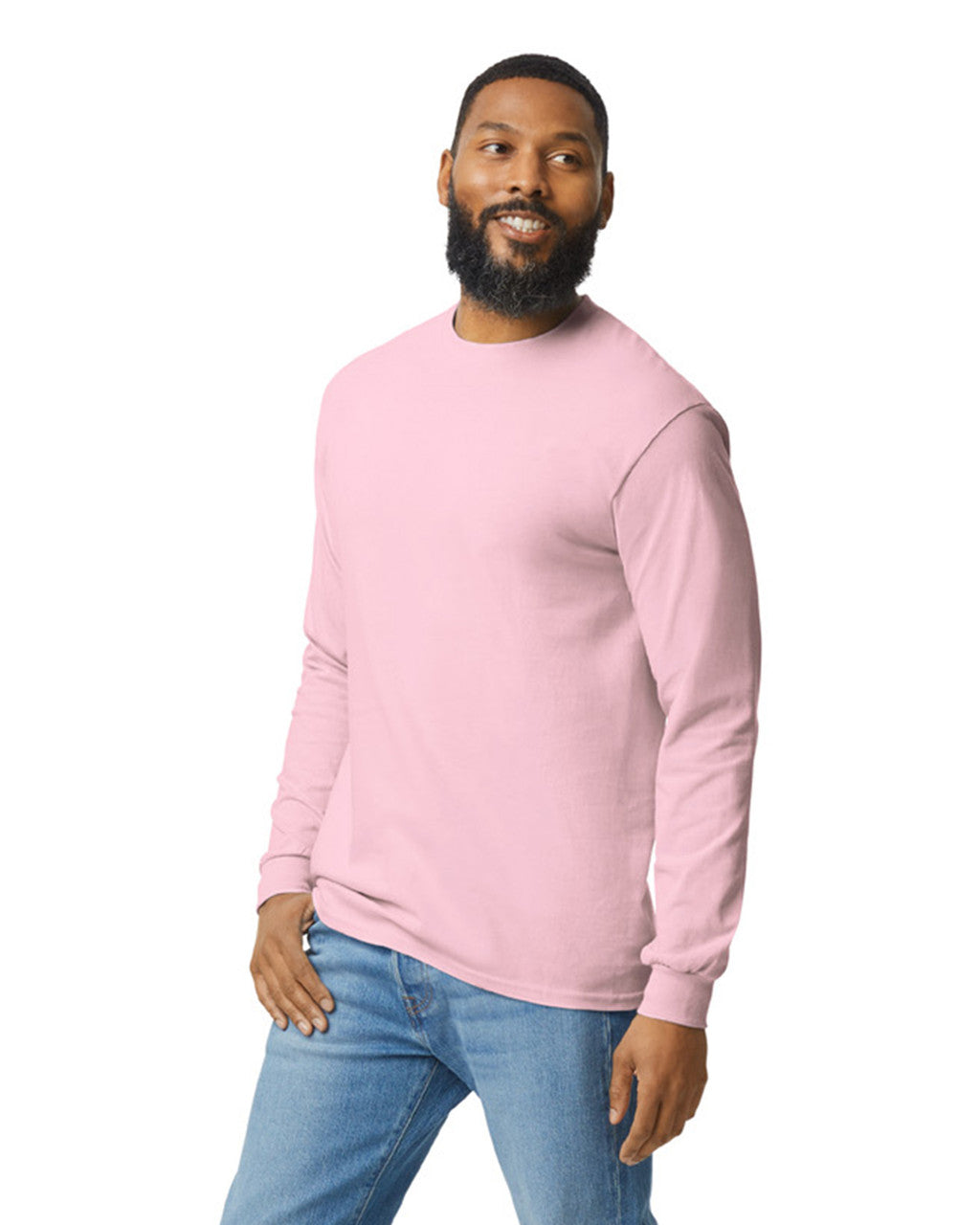 Gildan G540 Heavy Cotton Long Sleeve T-Shirt - Light Pink - model side