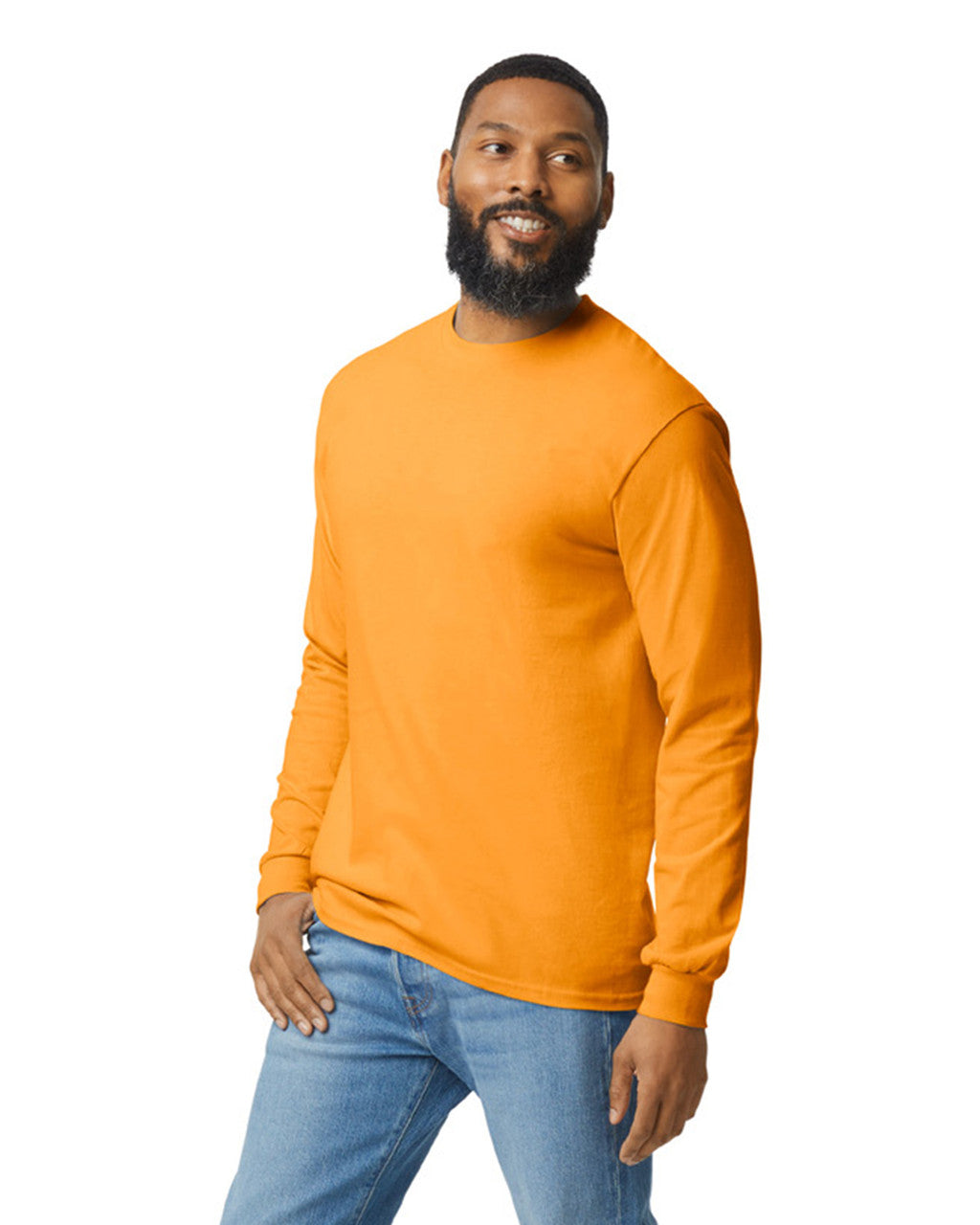 Gildan G540 Heavy Cotton Long Sleeve T-Shirt - Gold - model side