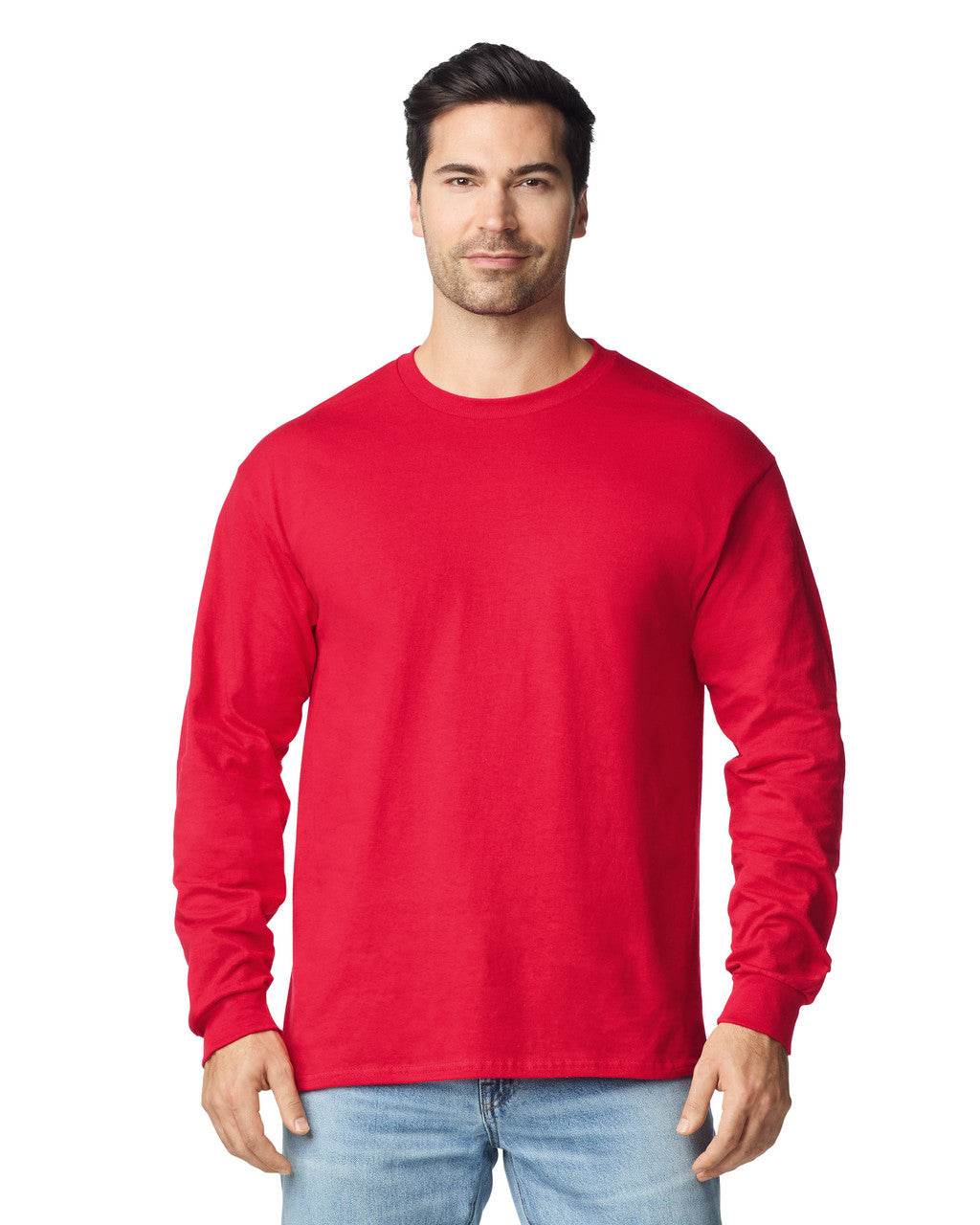 Gildan G540 Heavy Cotton Long Sleeve T-Shirt - Red - model front