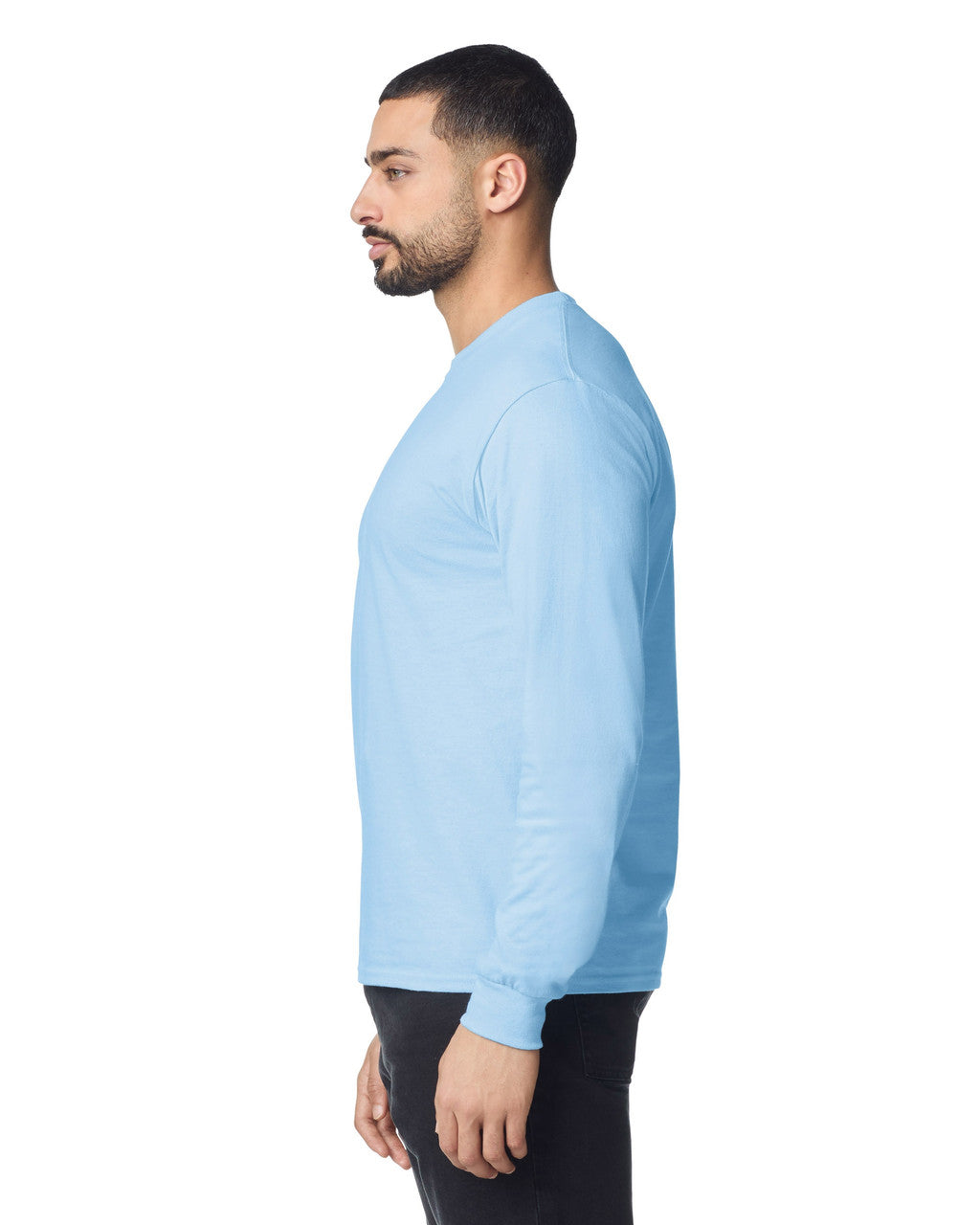 Gildan G540 Heavy Cotton Long Sleeve T-Shirt - Light Blue - model side