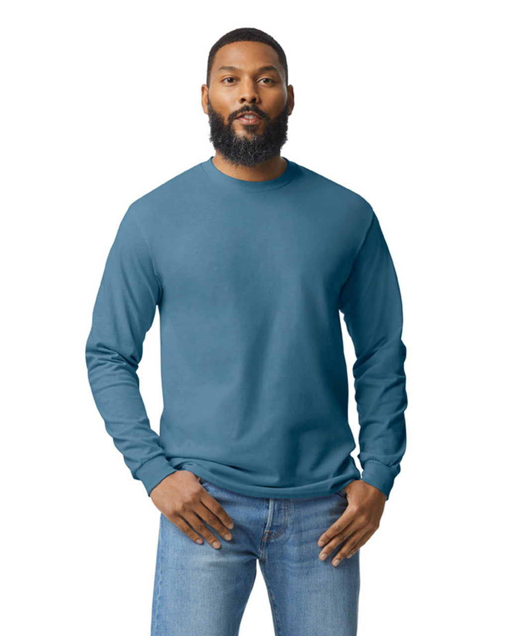 Gildan G540 Heavy Cotton Long Sleeve T-Shirt - Indigo Blue - model front