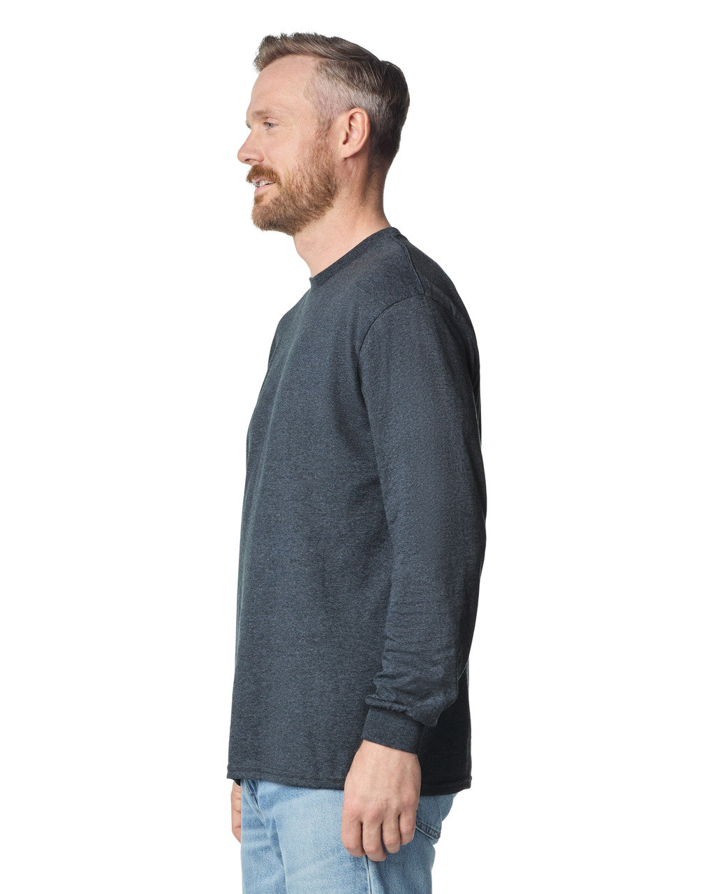 Gildan G540 Heavy Cotton Long Sleeve T-Shirt - Dark Heather - model side