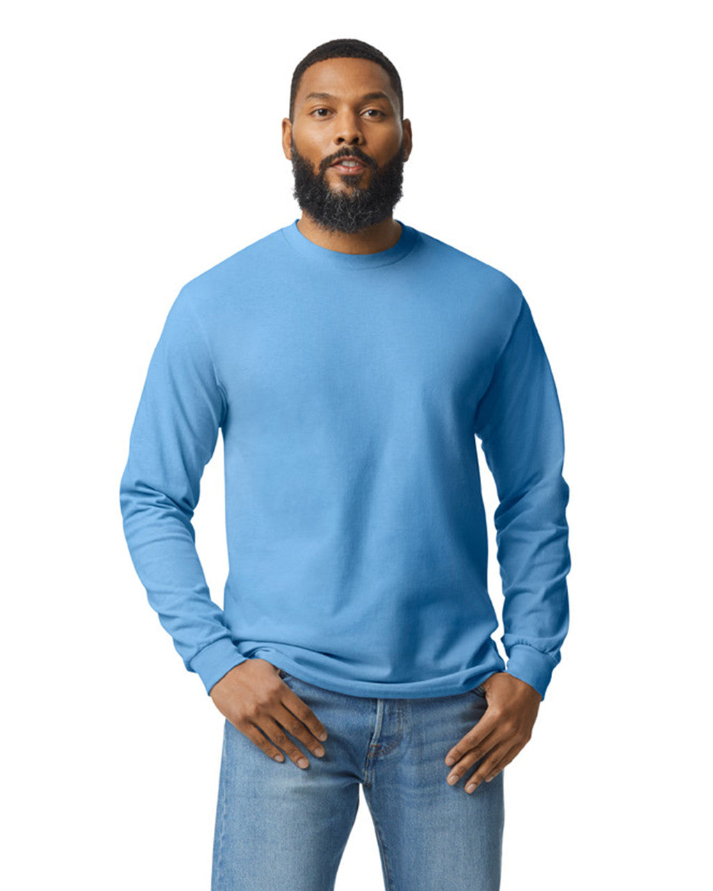 Gildan G540 Heavy Cotton Long Sleeve T-Shirt - Carolina Blue - model front