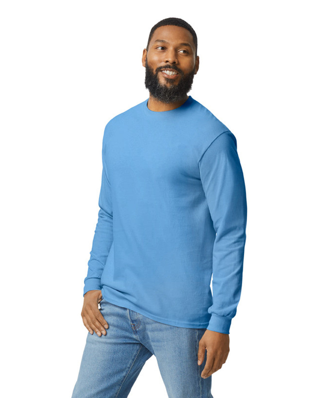 Gildan G540 Heavy Cotton Long Sleeve T-Shirt - Carolina Blue - model side