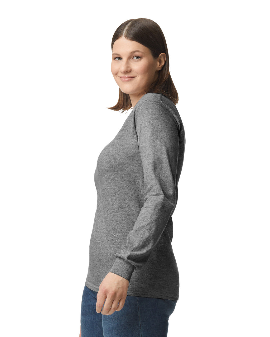 Gildan G540 Heavy Cotton Long Sleeve T-Shirt - Graphite Heather - model side
