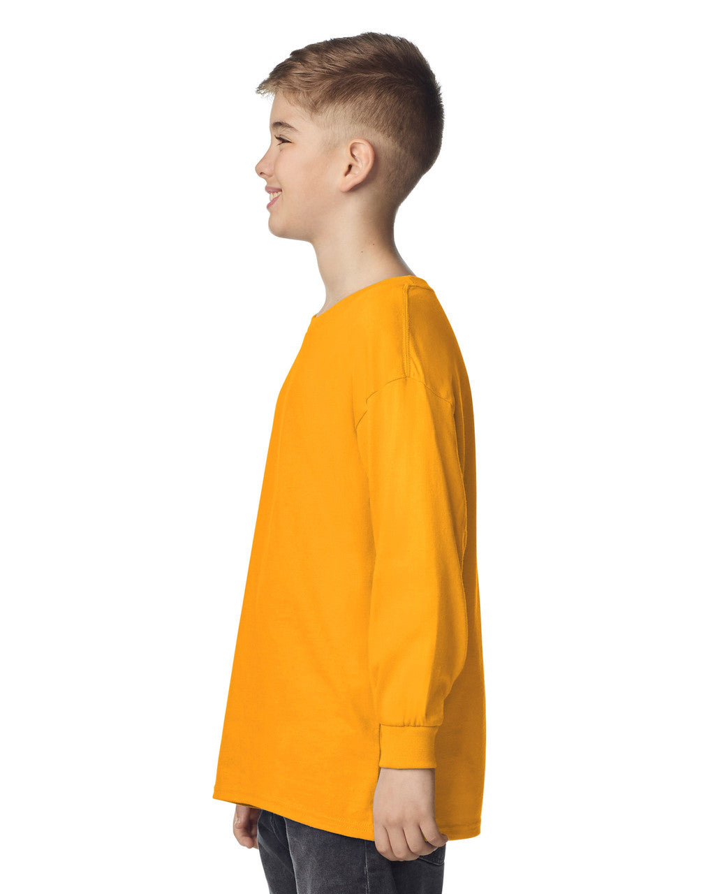Gildan 5400B Youth Heavy Cotton Long Sleeve T-Shirt - Gold - model side