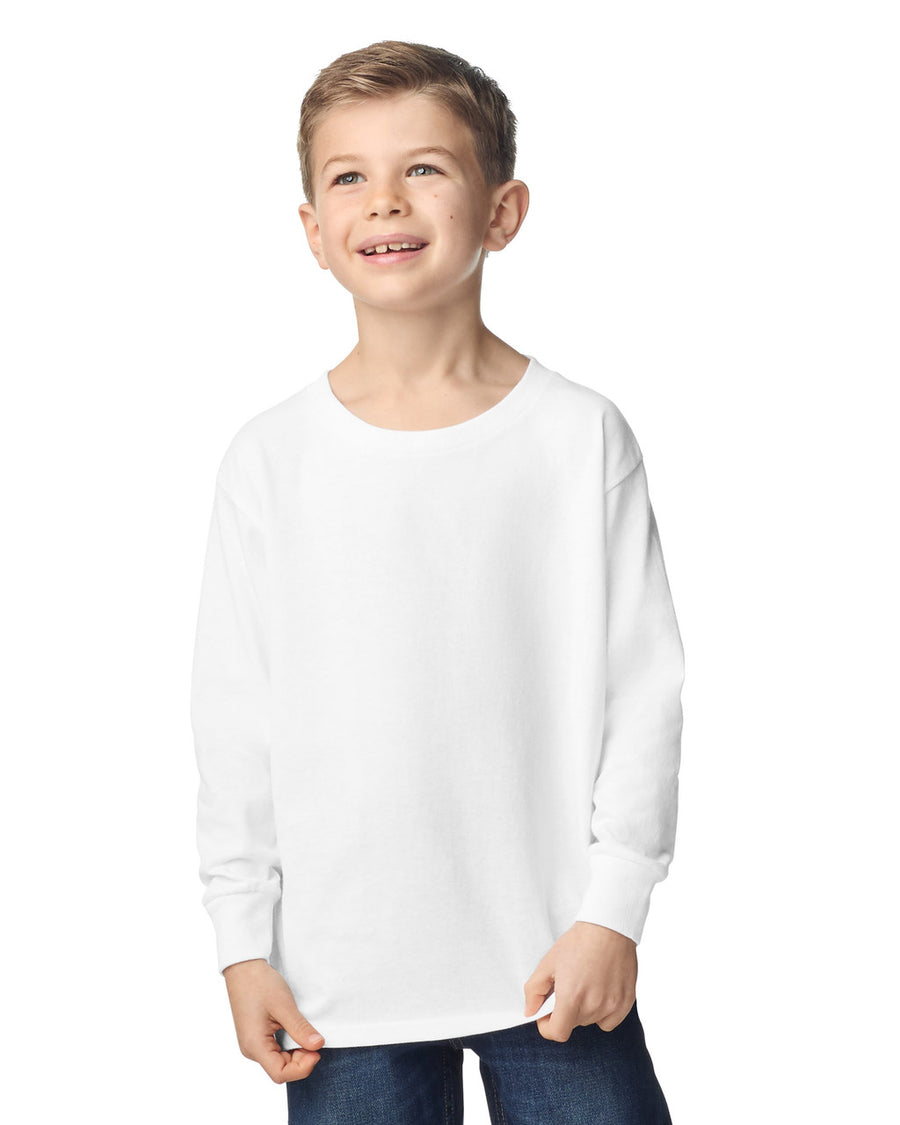 Gildan 5400B Youth Heavy Cotton Long Sleeve T-Shirt - White - model front