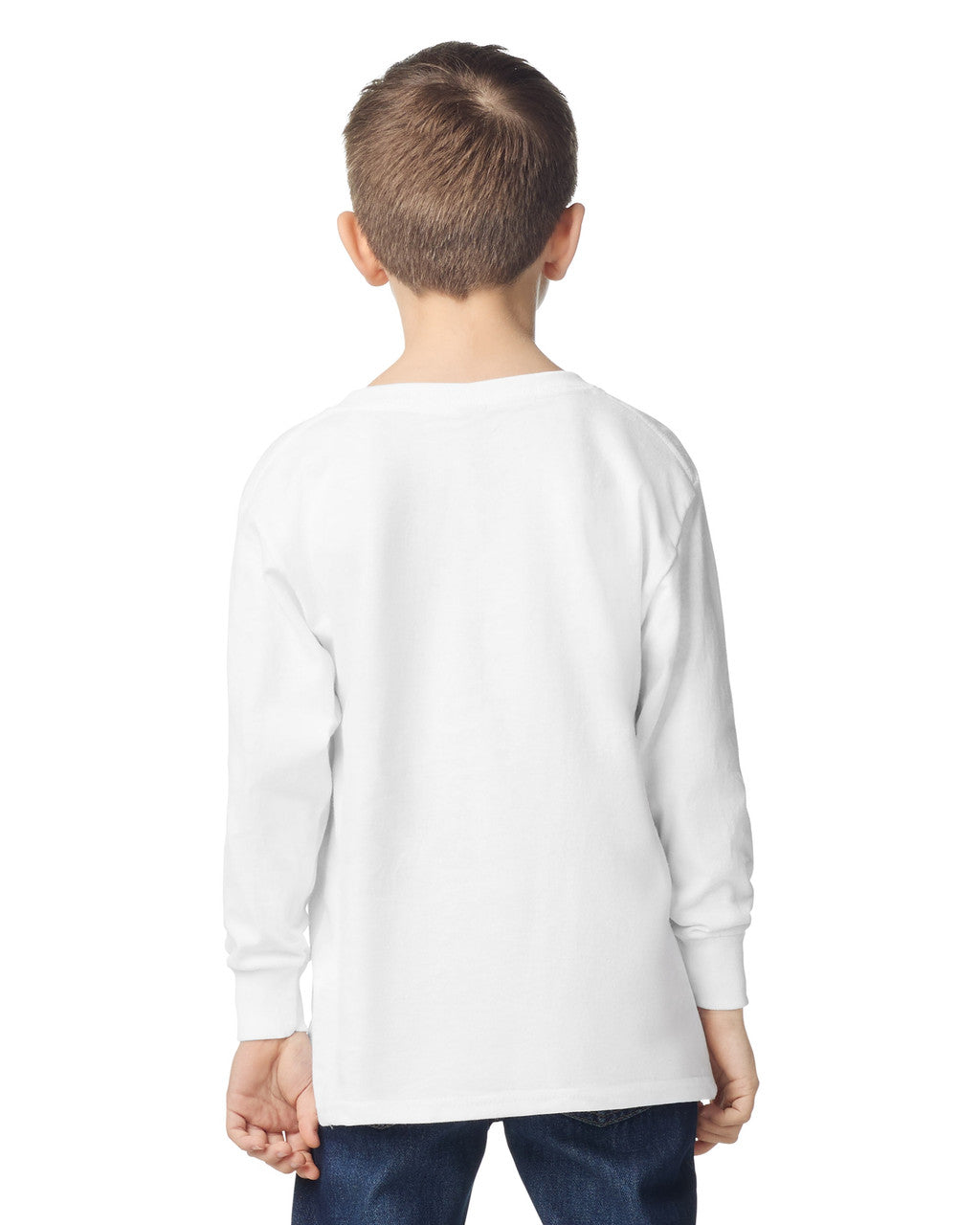 Gildan 5400B Youth Heavy Cotton Long Sleeve T-Shirt - White - model back