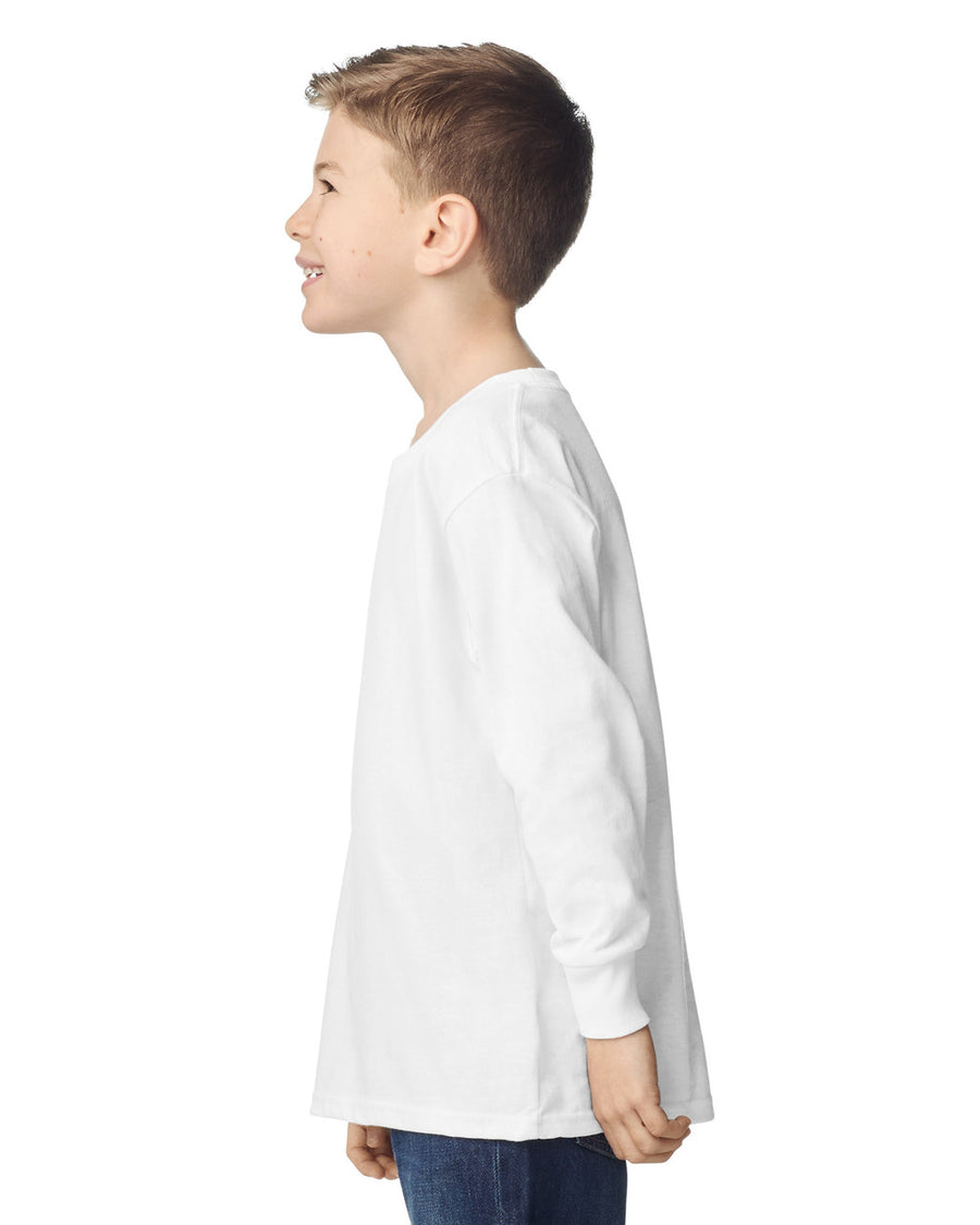 Gildan 5400B Youth Heavy Cotton Long Sleeve T-Shirt - White - model side