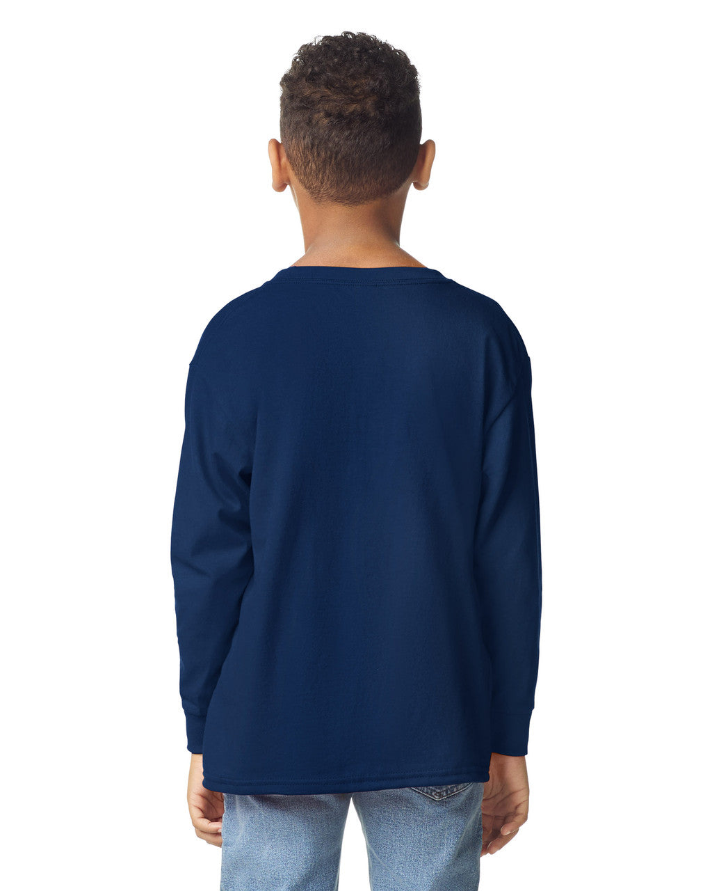 Gildan 5400B Youth Heavy Cotton Long Sleeve T-Shirt - Navy - model back