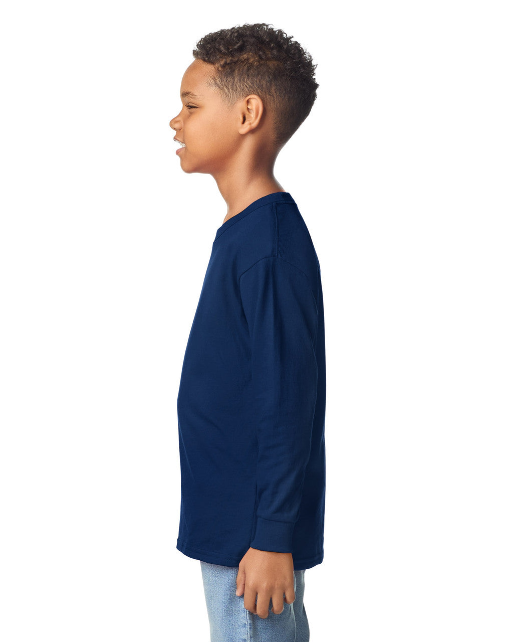Gildan 5400B Youth Heavy Cotton Long Sleeve T-Shirt - Navy - model side