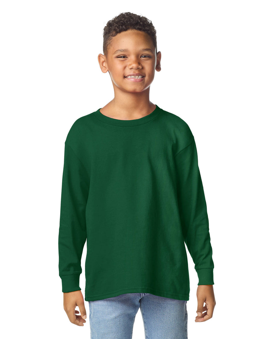 Gildan 5400B Youth Heavy Cotton Long Sleeve T-Shirt - Forest Green - model front