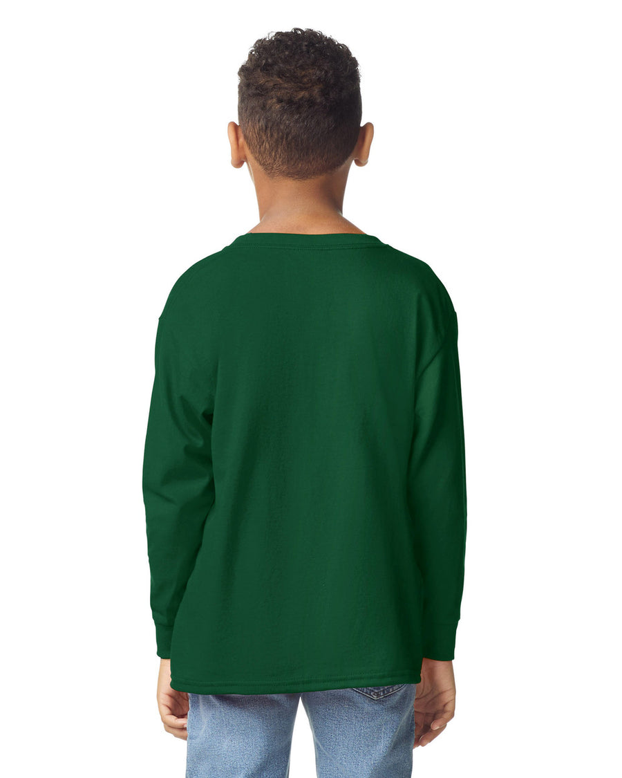 Gildan 5400B Youth Heavy Cotton Long Sleeve T-Shirt - Forest Green - model back