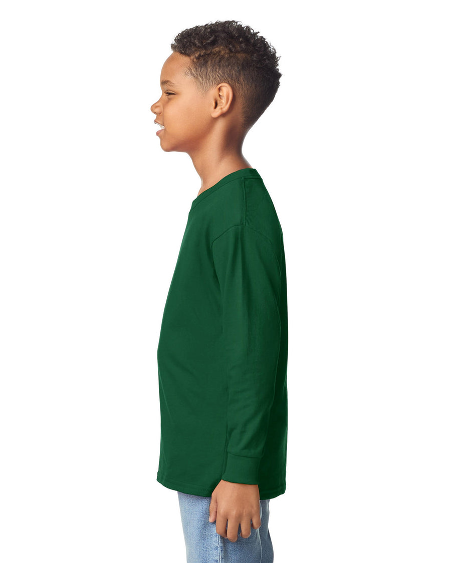 Gildan 5400B Youth Heavy Cotton Long Sleeve T-Shirt - Forest Green - model side