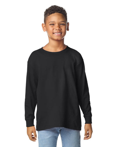 Gildan 5400B Youth Heavy Cotton Long Sleeve T-Shirt - Black - model front
