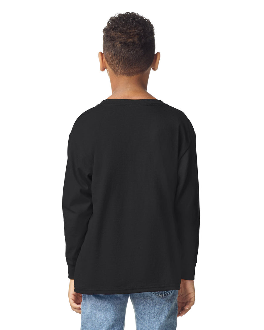 Gildan 5400B Youth Heavy Cotton Long Sleeve T-Shirt - Black - model back