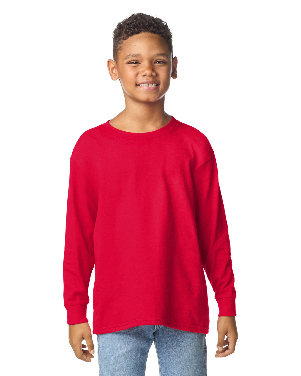 Gildan 5400B Youth Heavy Cotton Long Sleeve T-Shirt - Red - model front