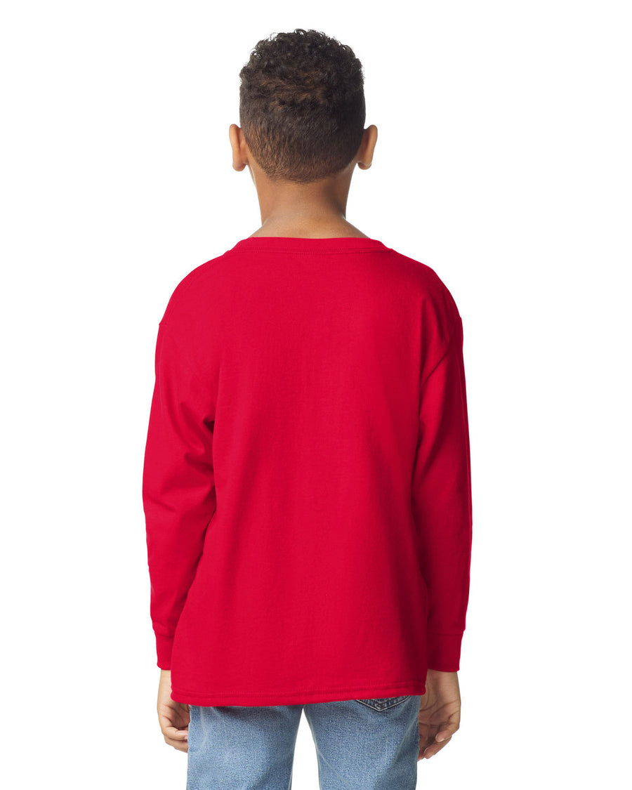 Gildan 5400B Youth Heavy Cotton Long Sleeve T-Shirt - Red - model back