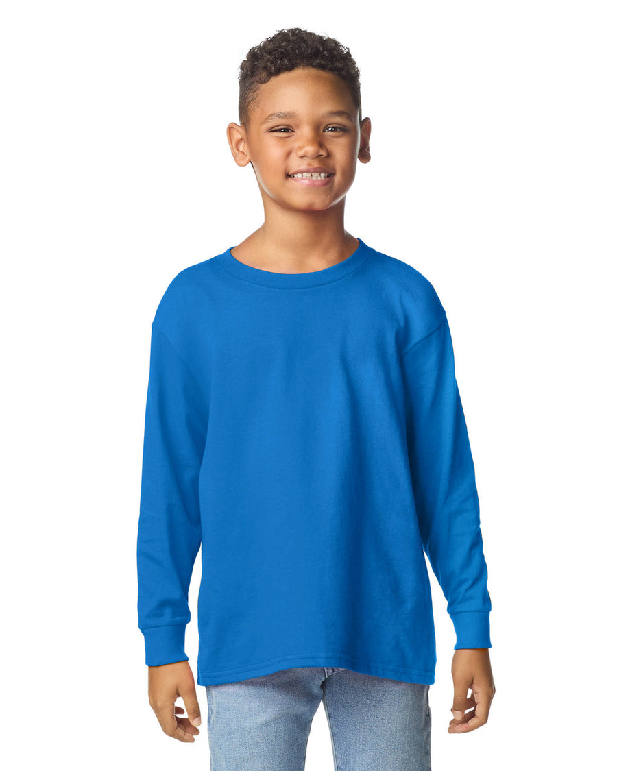 Gildan 5400B Youth Heavy Cotton Long Sleeve T-Shirt - Royal - model front