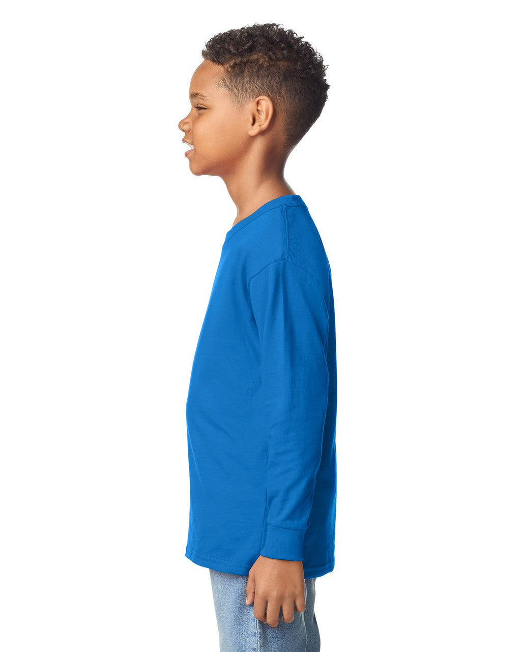 Gildan 5400B Youth Heavy Cotton Long Sleeve T-Shirt - Royal - model side