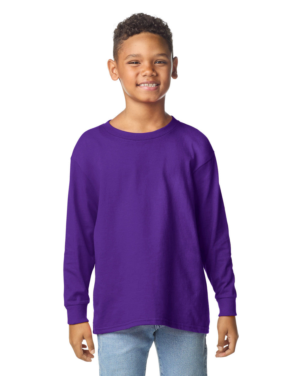 Gildan 5400B Youth Heavy Cotton Long Sleeve T-Shirt - Purple - model front